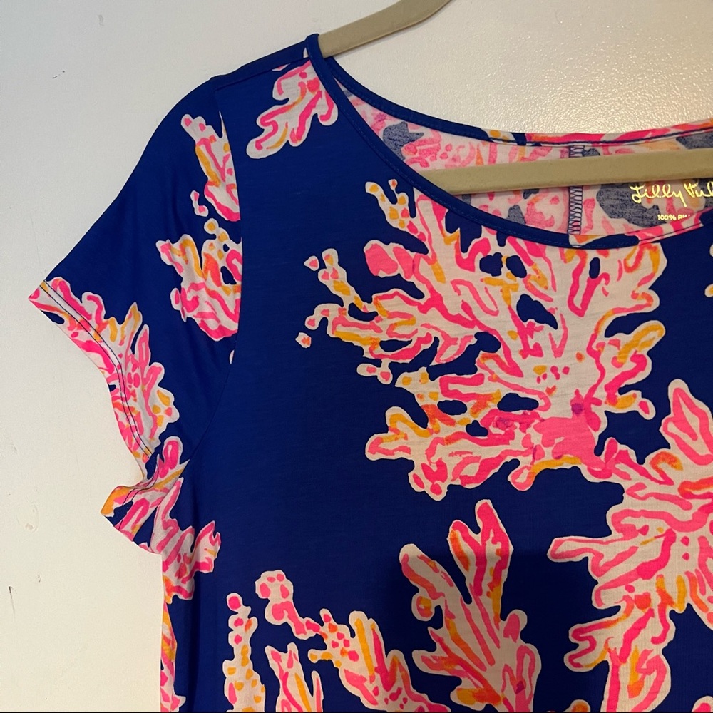 Lilly Pulitzer Marlowe TShirt Dress Navy Blue and Pink Coral Size Large